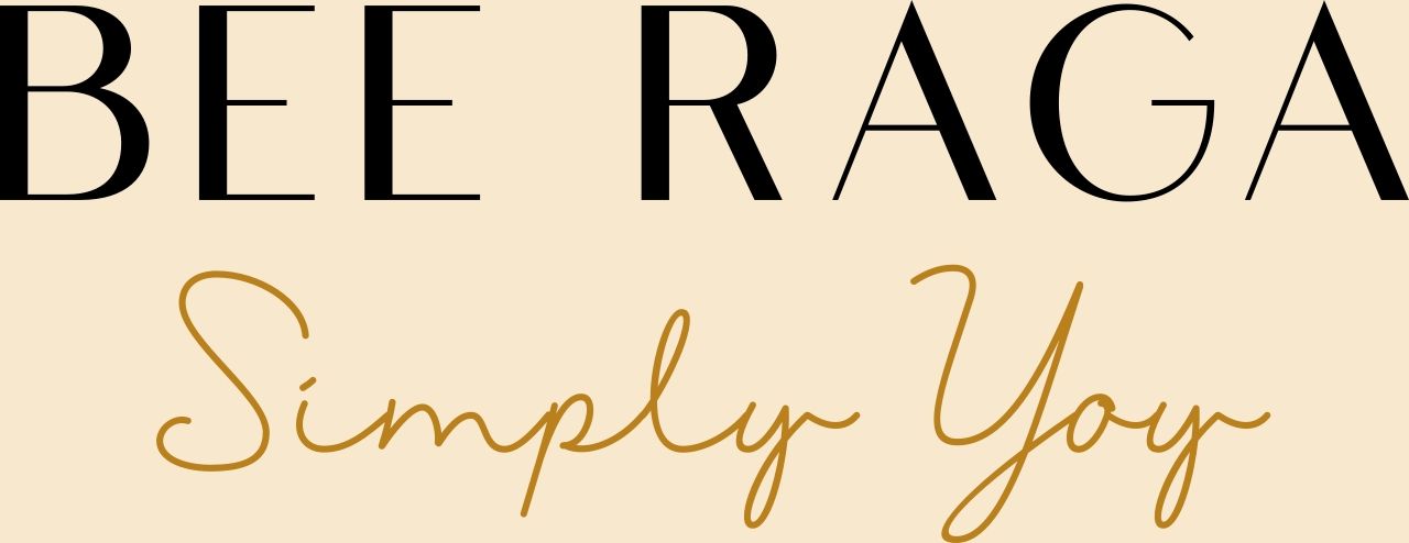Text 'BEE RAGA Simply You' on a beige background